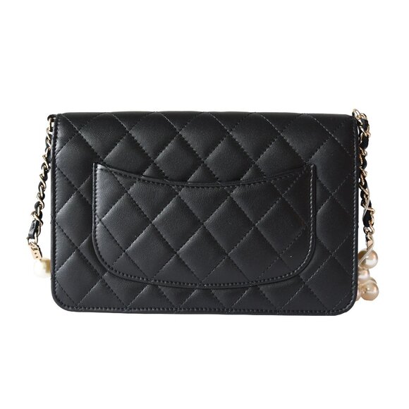 Chanel Lambskin Quilted Pearl Wallet On Chain WOC Black - Picture 2 of 7